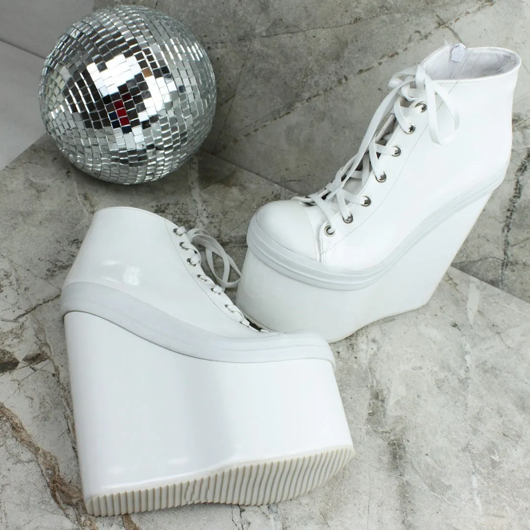White Lace Up Ankle Wedge Booties
