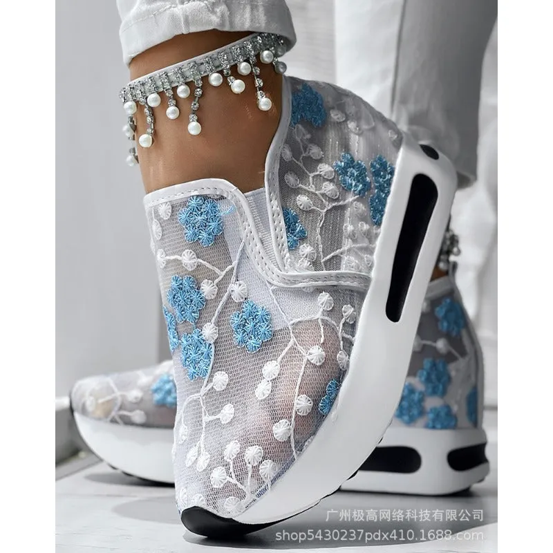 Wholesale Women's New Fashion All-match Colorful Rose Sneakers