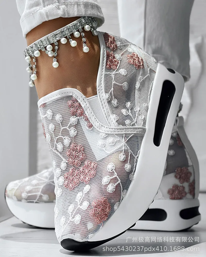 Wholesale Women's New Fashion All-match Colorful Rose Sneakers