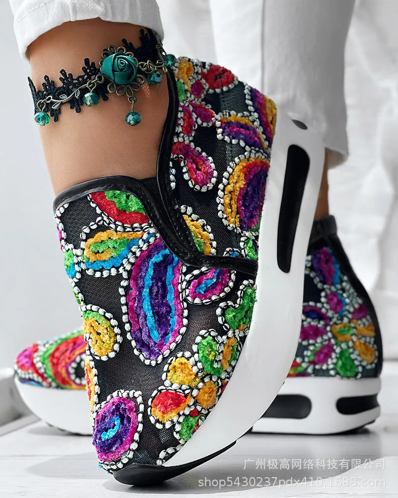 Wholesale Women's New Fashion All-match Colorful Rose Sneakers