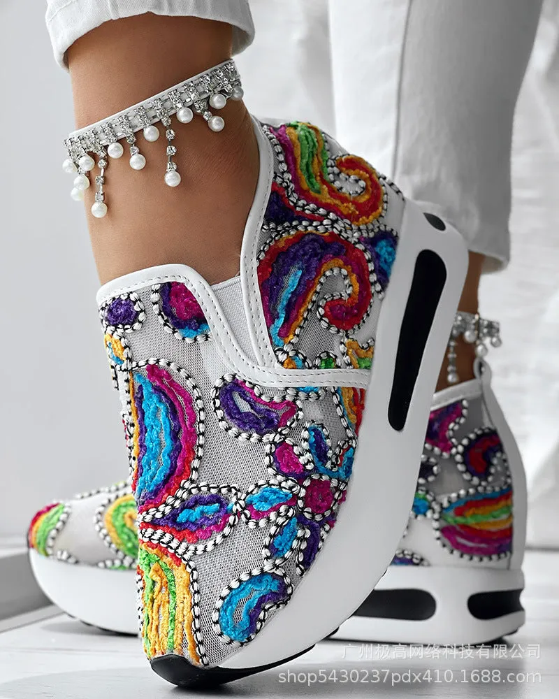 Wholesale Women's New Fashion All-match Colorful Rose Sneakers