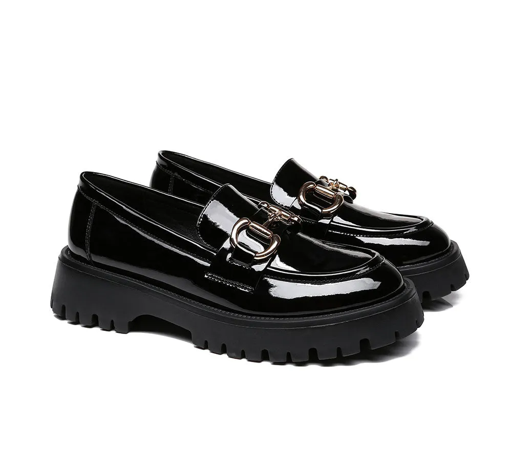Women Loafers Platform Shining Leather Flats Raya