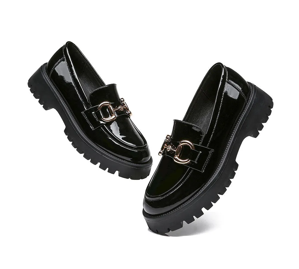 Women Loafers Platform Shining Leather Flats Raya