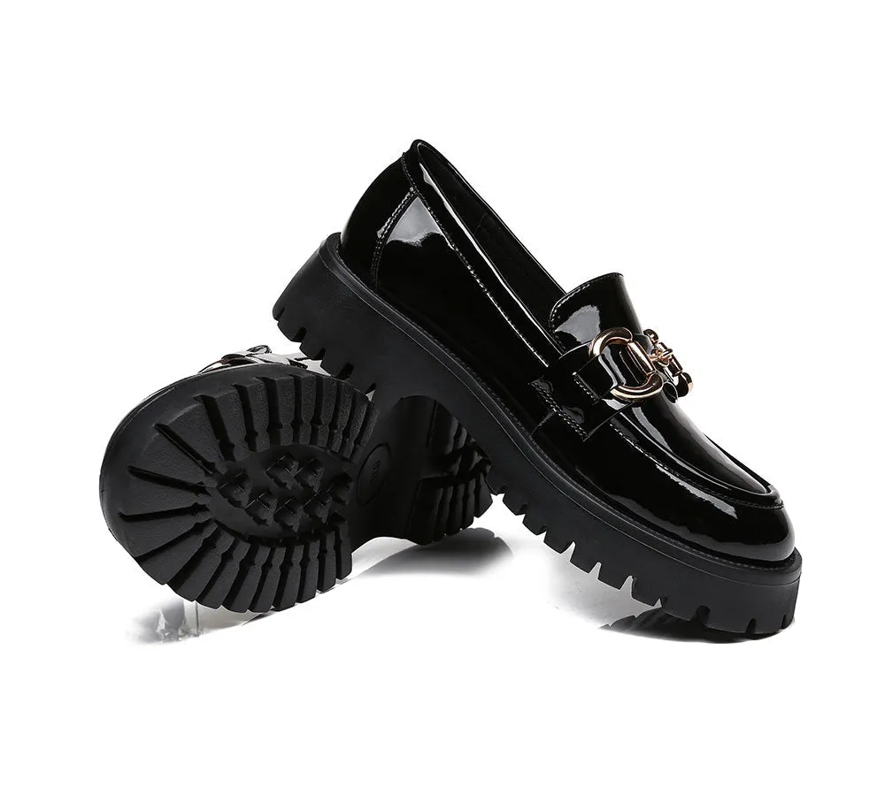 Women Loafers Platform Shining Leather Flats Raya