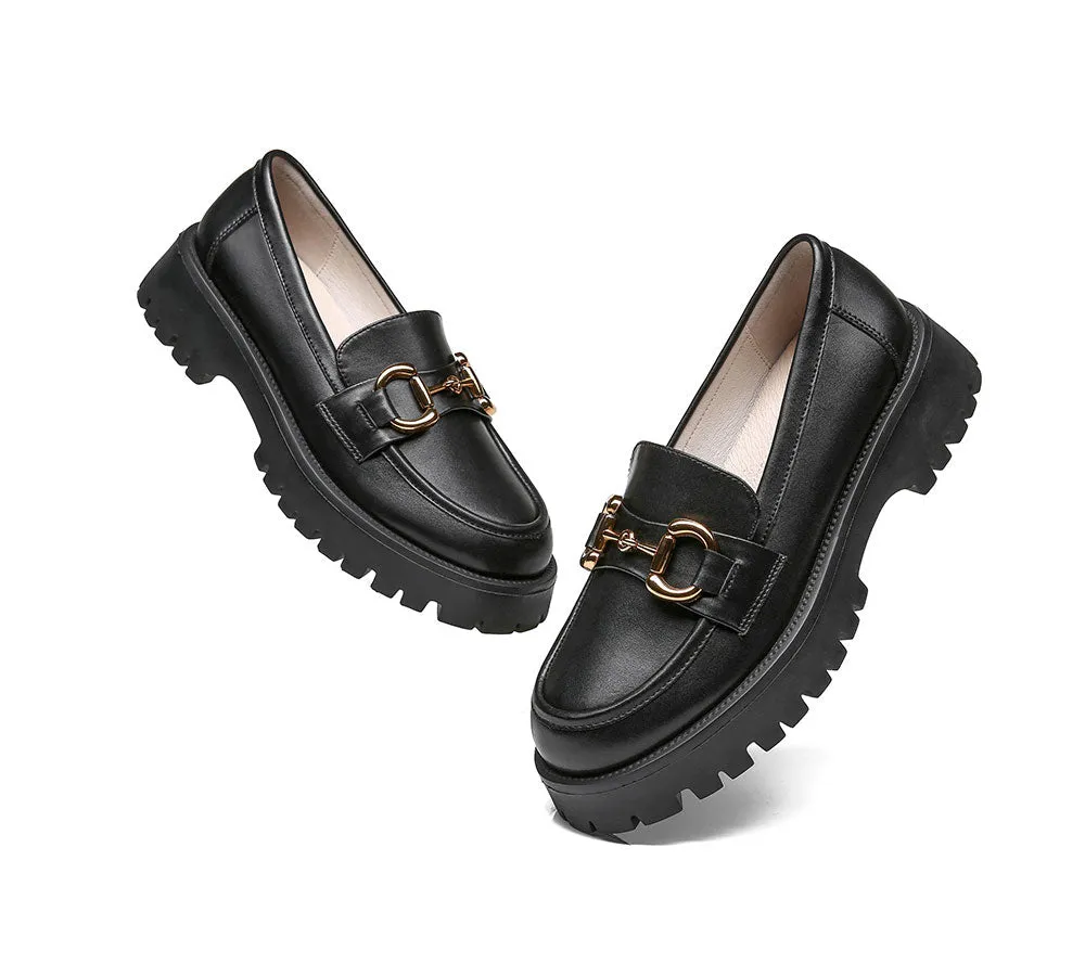 Women Loafers Platform Shining Leather Flats Raya