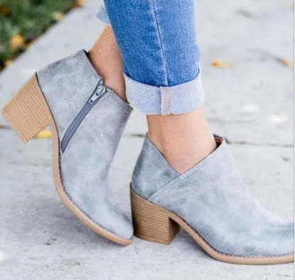Women’s Thick Mid Heel Ankle Boots with Pointed Toe