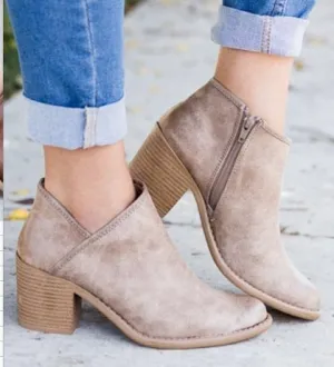 Women’s Thick Mid Heel Ankle Boots with Pointed Toe