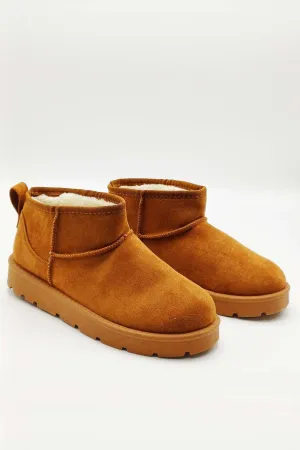 Zeda Small Flatform Faux Fur Ankle Boots in Camel