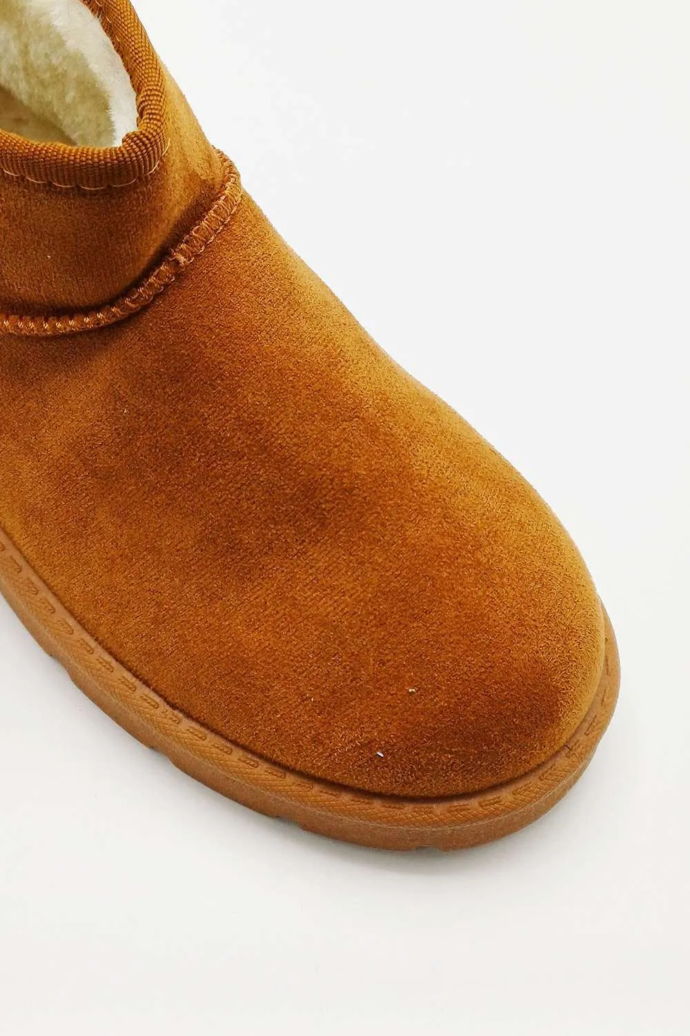 Zeda Small Flatform Faux Fur Ankle Boots in Camel