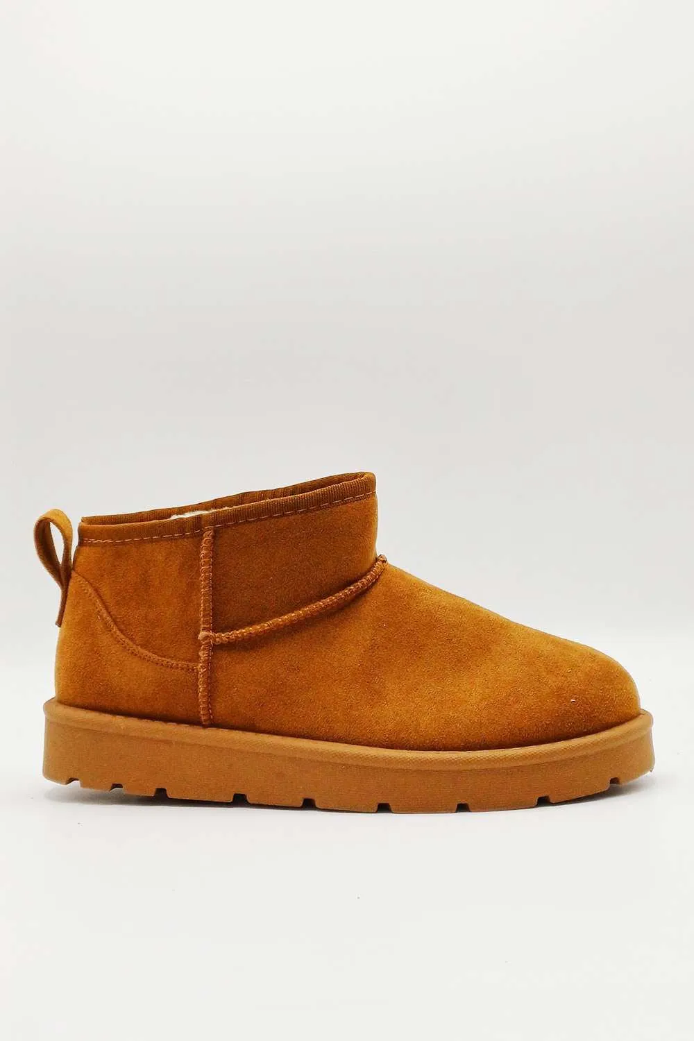 Zeda Small Flatform Faux Fur Ankle Boots in Camel