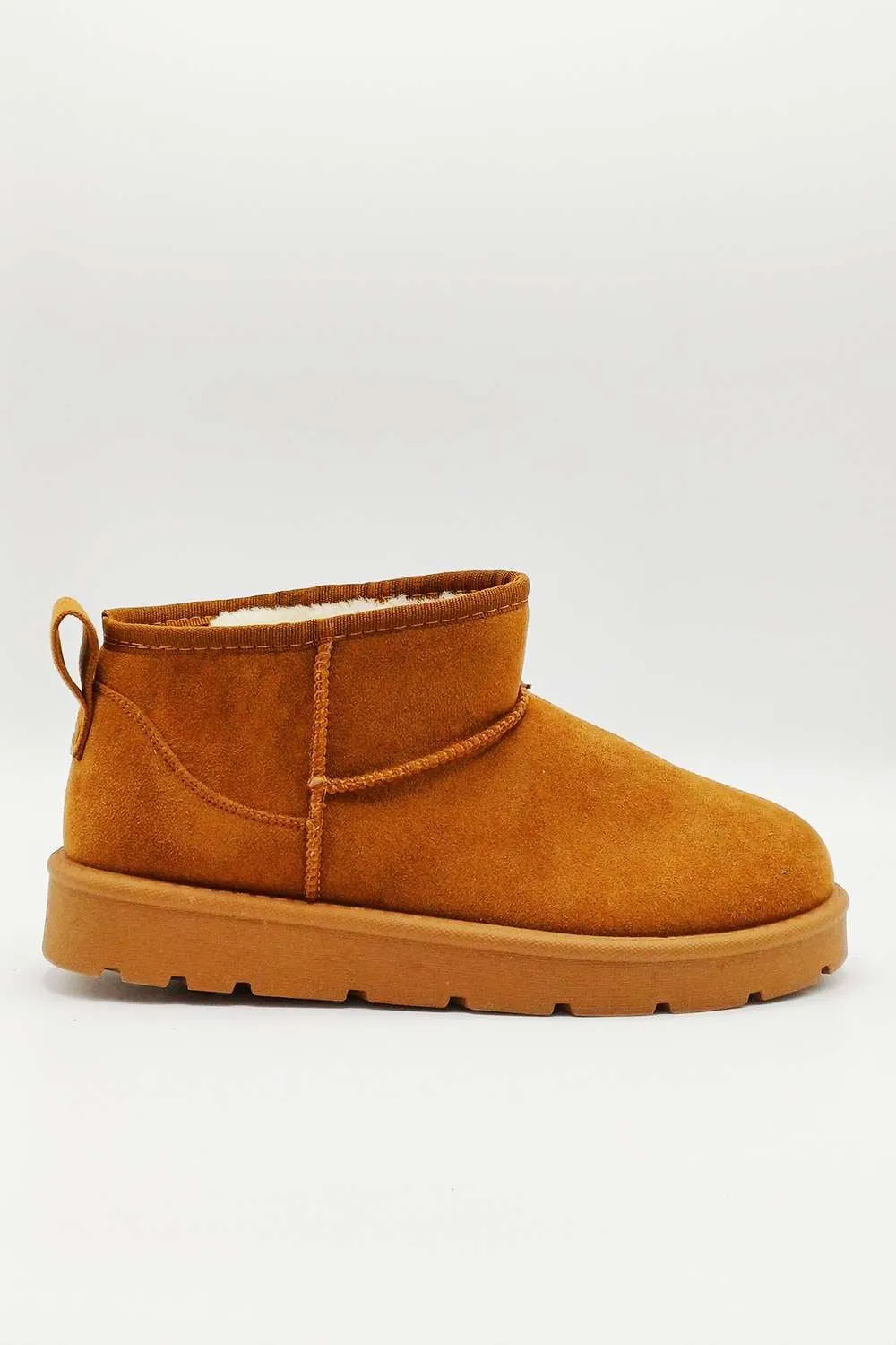 Zeda Small Flatform Faux Fur Ankle Boots in Camel